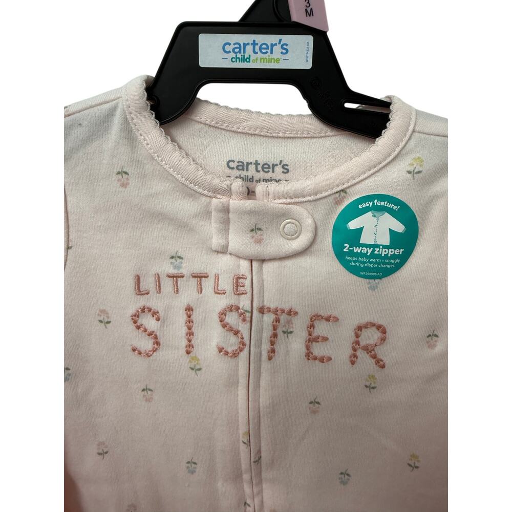 Carter's Child of Mine Baby Girl Sleep 'N Play Sleeper 0/3 Months Little Sister - Picture 3 of 4